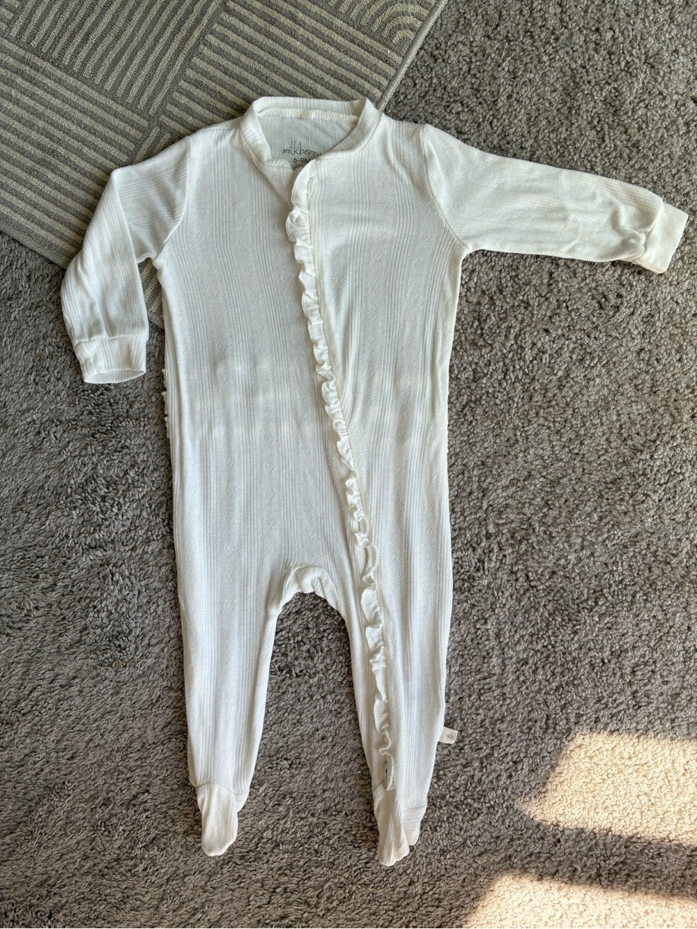 Milkberry Soft White Bamboo Ruffle Pointelle Footie One-Piece for Kids